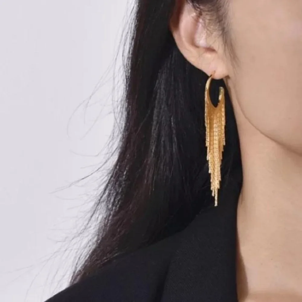 18K Gold plated tassels dangle earrings - Picture 3 of 3